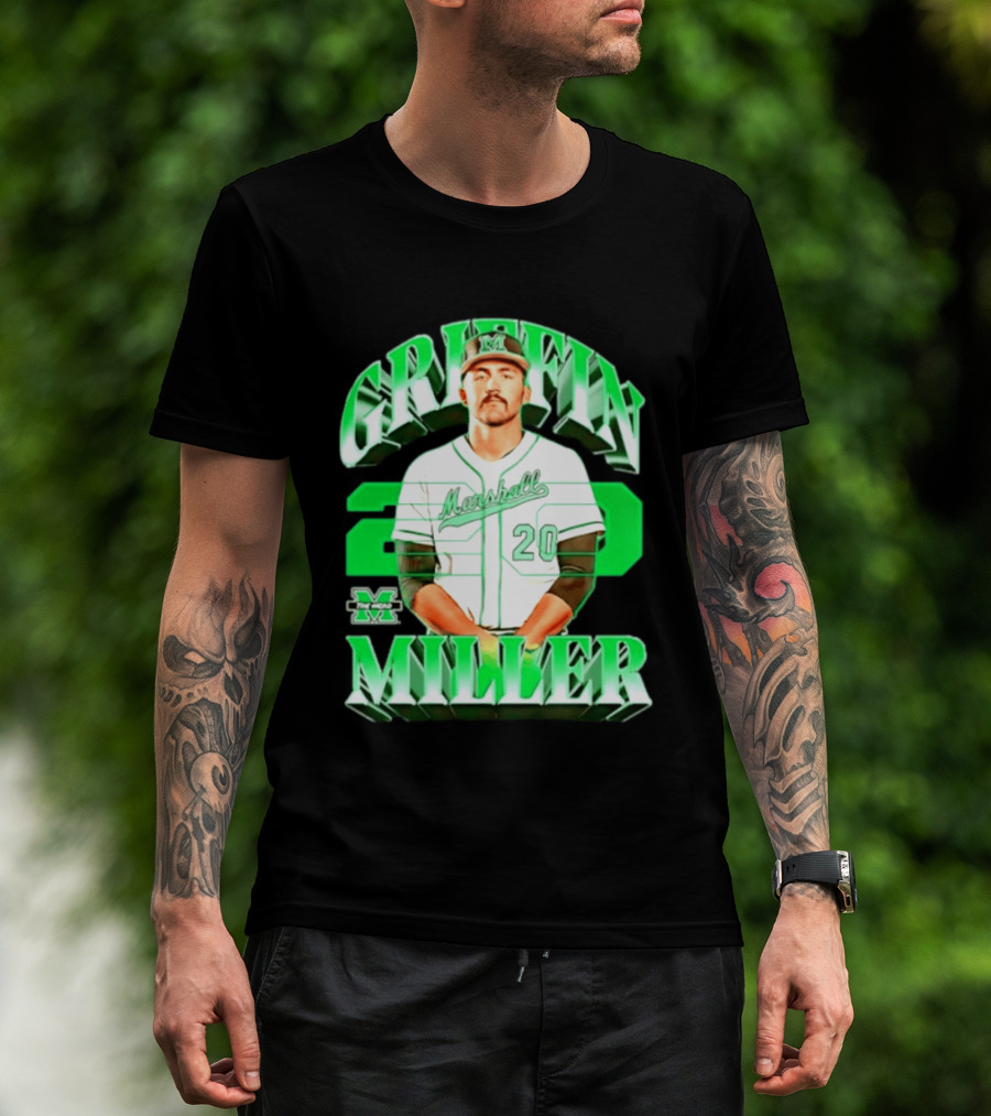 Marshall Thundering Herd NCAA Baseball Griffin Miller 20 Player Image T-Shirt