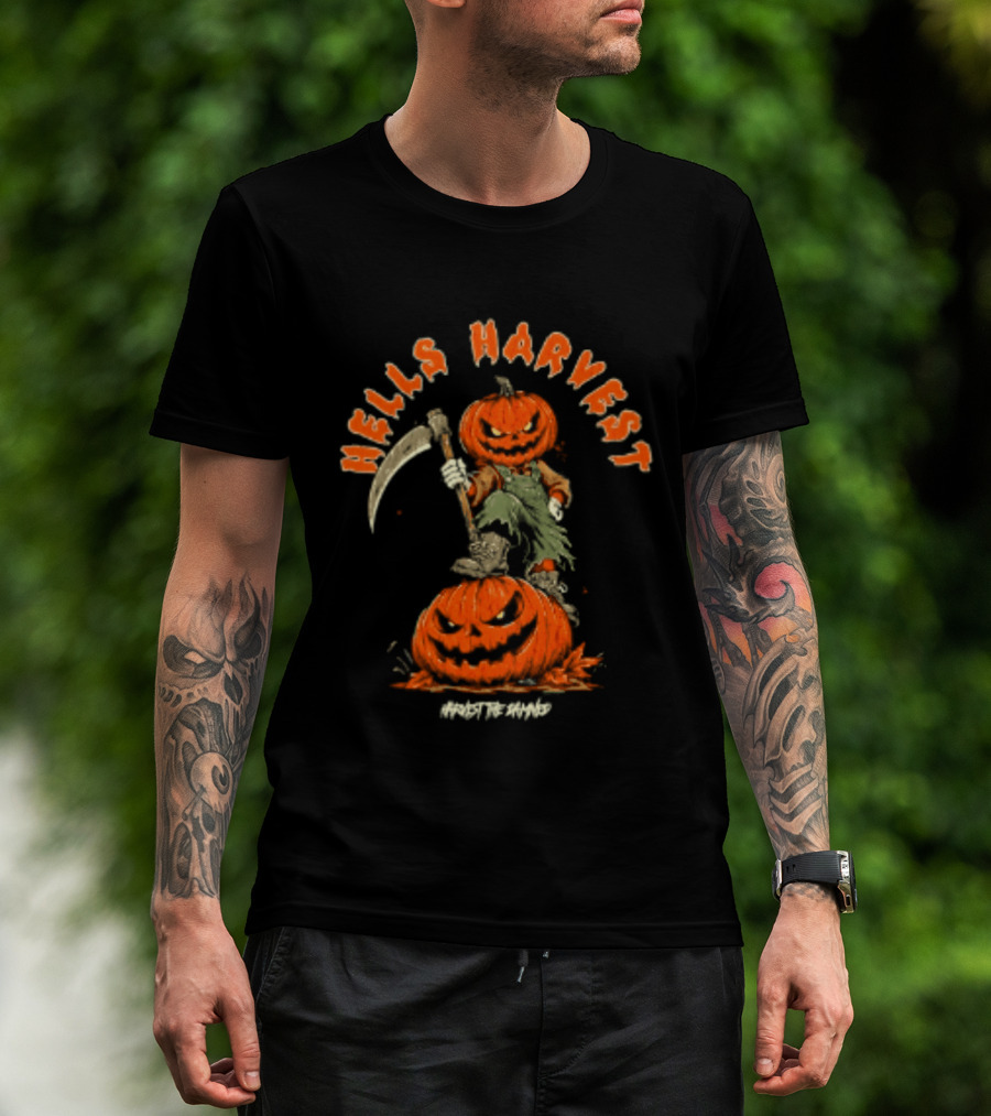 Hells Harvest Pumpkin Reaper Halloween Harvest The Damned T-Shirt
