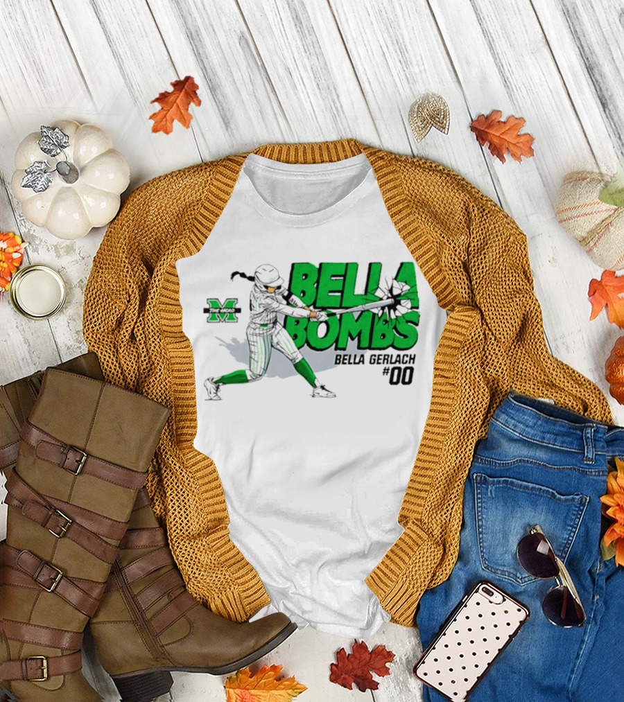 Marshall Thundering Herd Bella Bombs Bella Gerlach #00 NCAA Softball T-Shirt