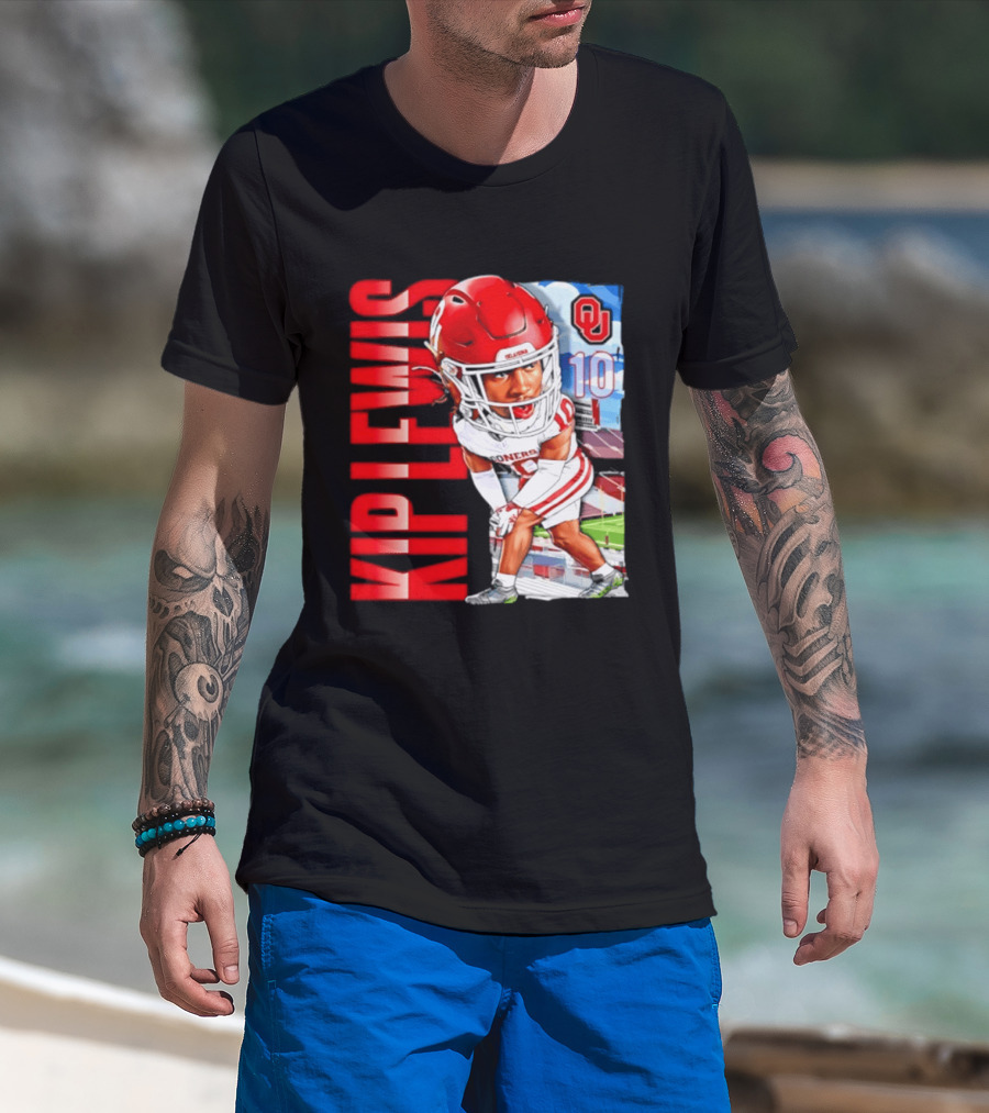 Kip Lewis 10 Oklahoma Sooners NCAA Football Player Caricature T-Shirt