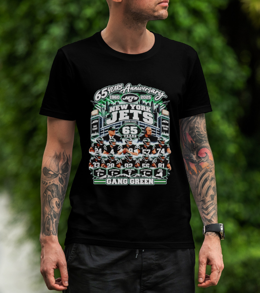 New York Jets 65 Years Anniversary 1960 2025 MetLife Stadium Gang Green NFL Champions T-Shirt