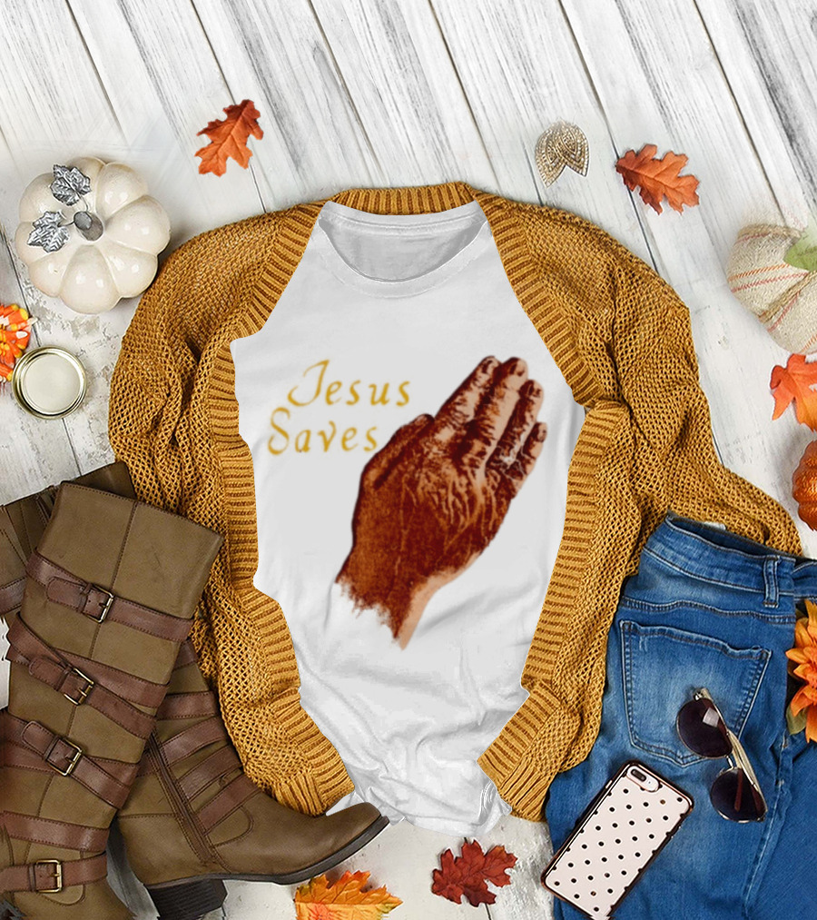Jesus Saves Praying Hands Religious Faith Christian T-Shirt
