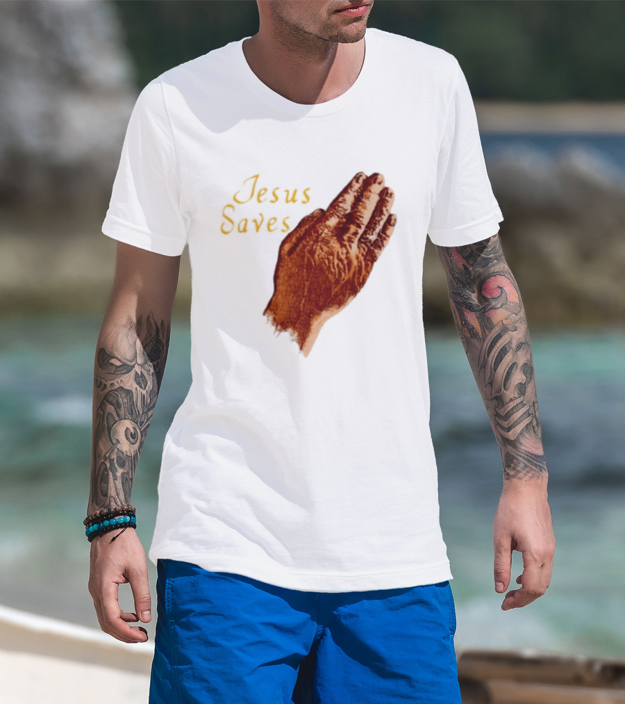 Jesus Saves Praying Hands Religious Faith Christian T-Shirt