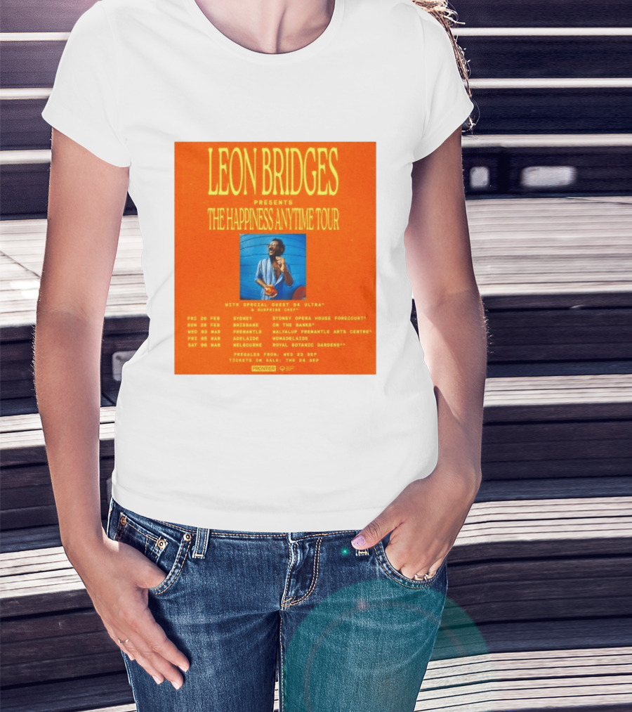 Leon Bridges Presents The Happiness Anytime Tour 2026 With Special Guests Australia Dates T-Shirt