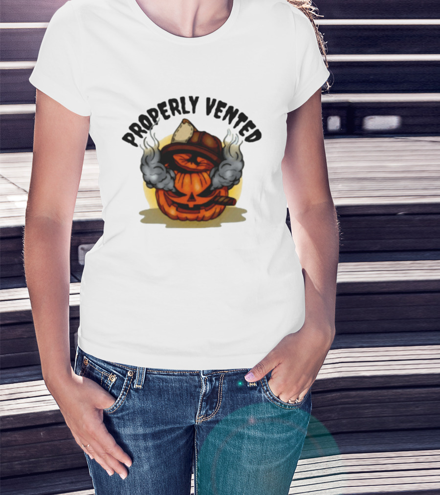 Properly Vented Firefighter Pumpkin Halloween Smoky Jack O' Lantern T-Shirt