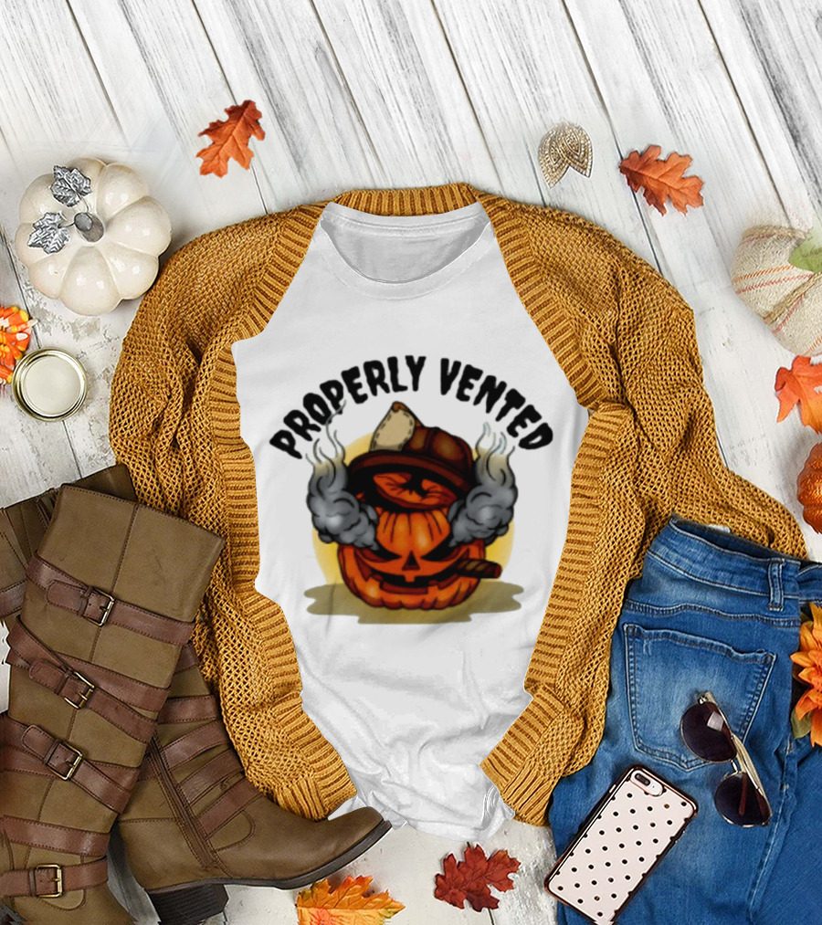 Properly Vented Firefighter Pumpkin Halloween Smoky Jack O' Lantern T-Shirt
