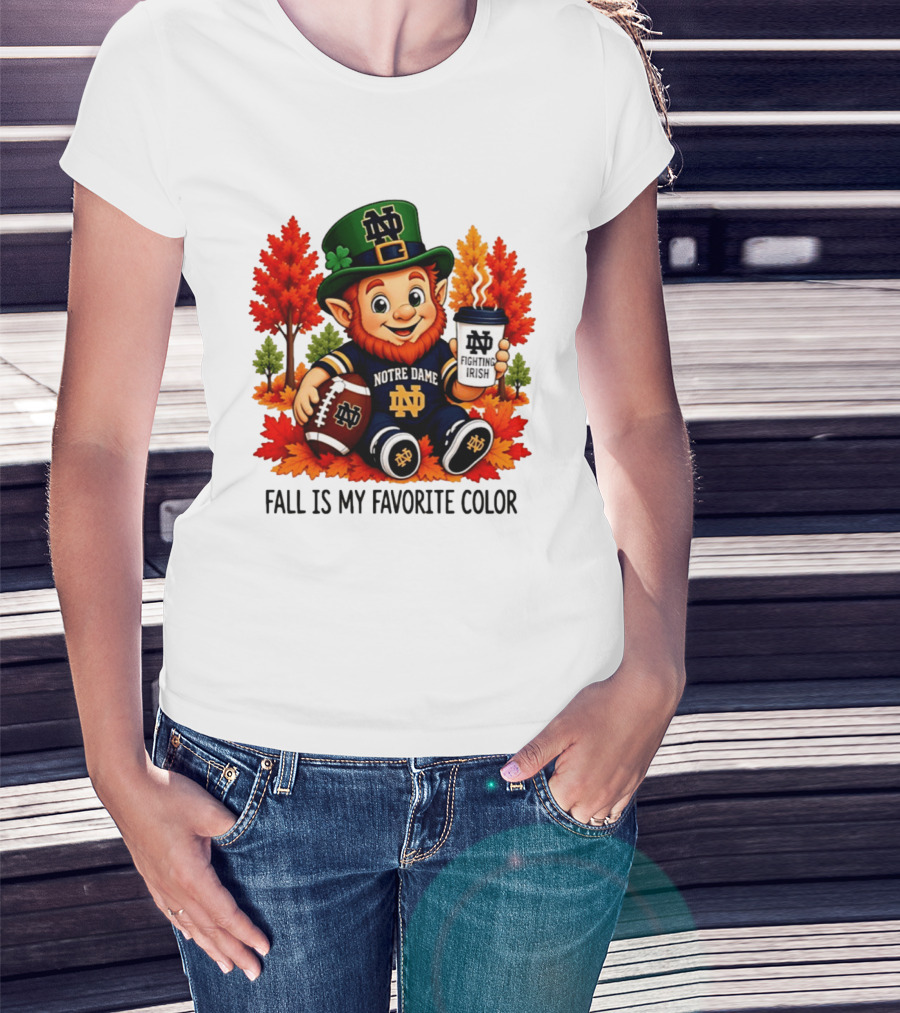 Notre Dame Fighting Irish Leprechaun Fall Is My Favorite Color Football T-Shirt