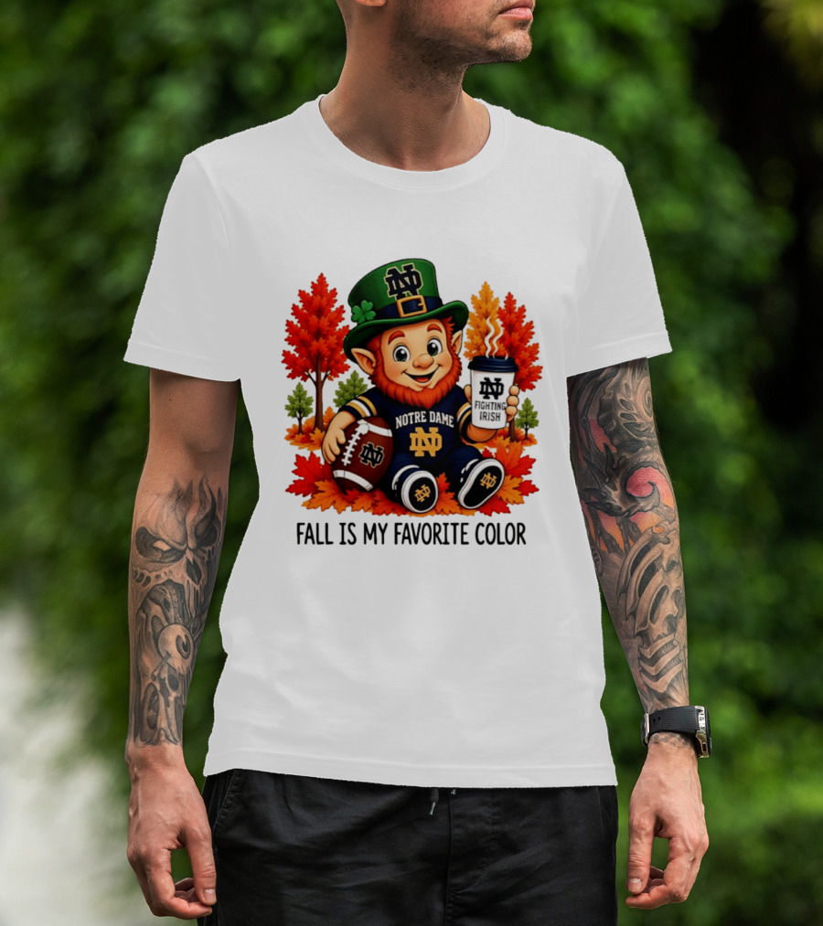 Notre Dame Fighting Irish Leprechaun Fall Is My Favorite Color Football T-Shirt