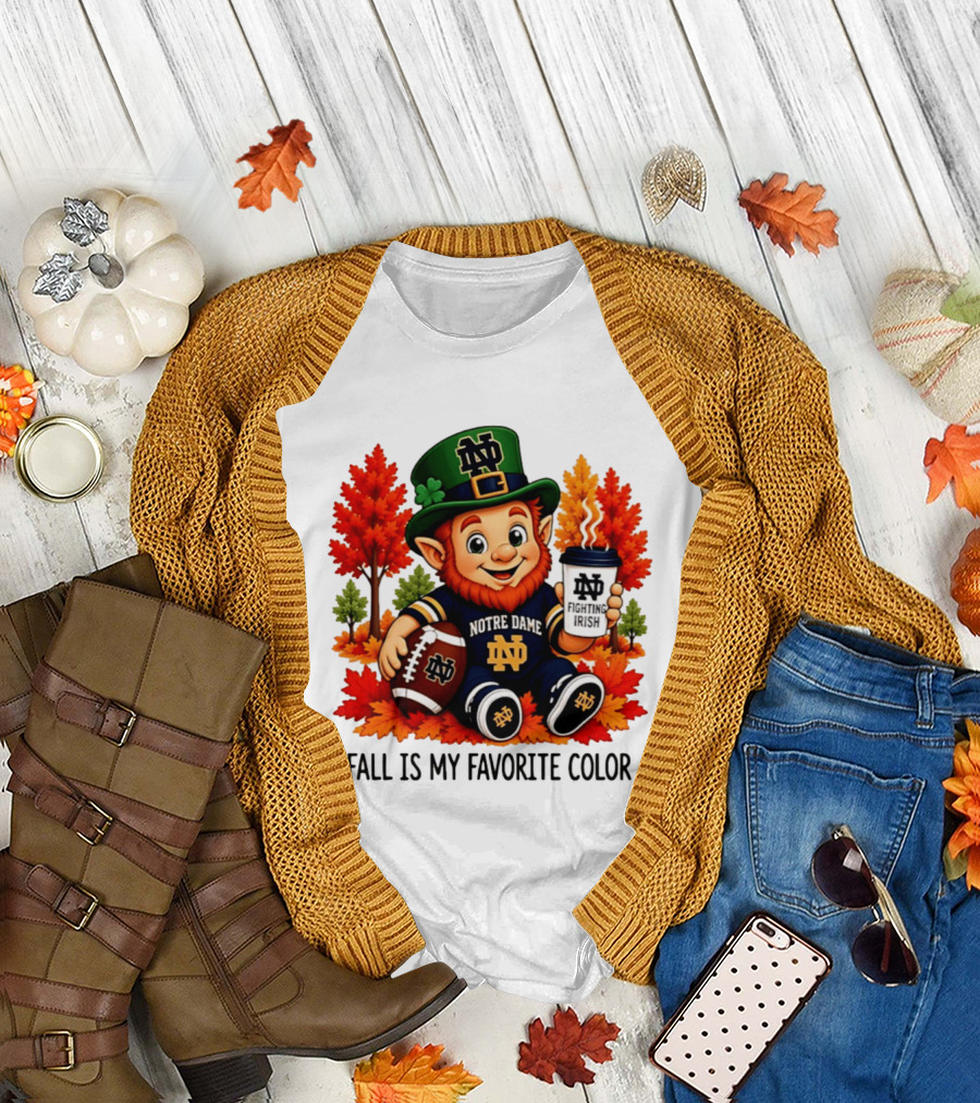 Notre Dame Fighting Irish Leprechaun Fall Is My Favorite Color Football T-Shirt