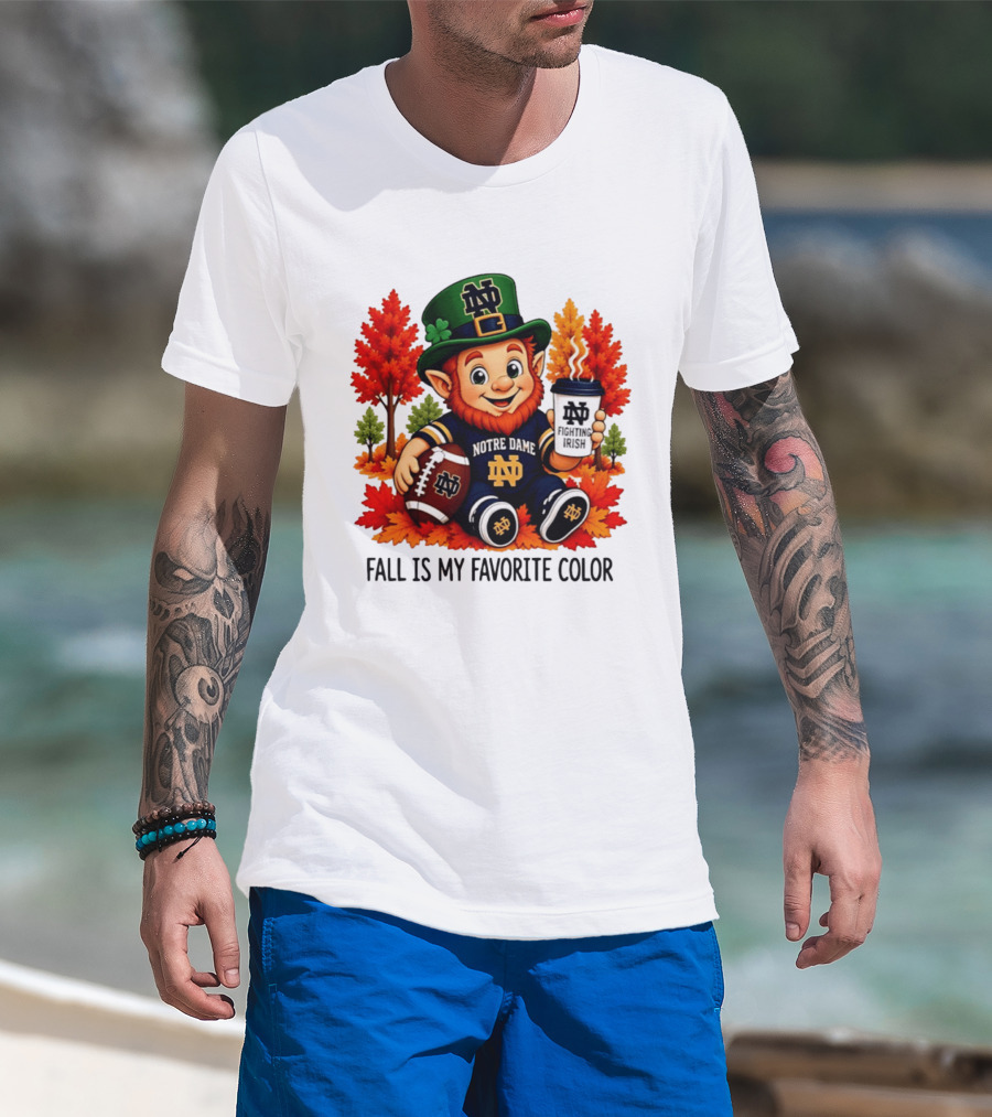 Notre Dame Fighting Irish Leprechaun Fall Is My Favorite Color Football T-Shirt