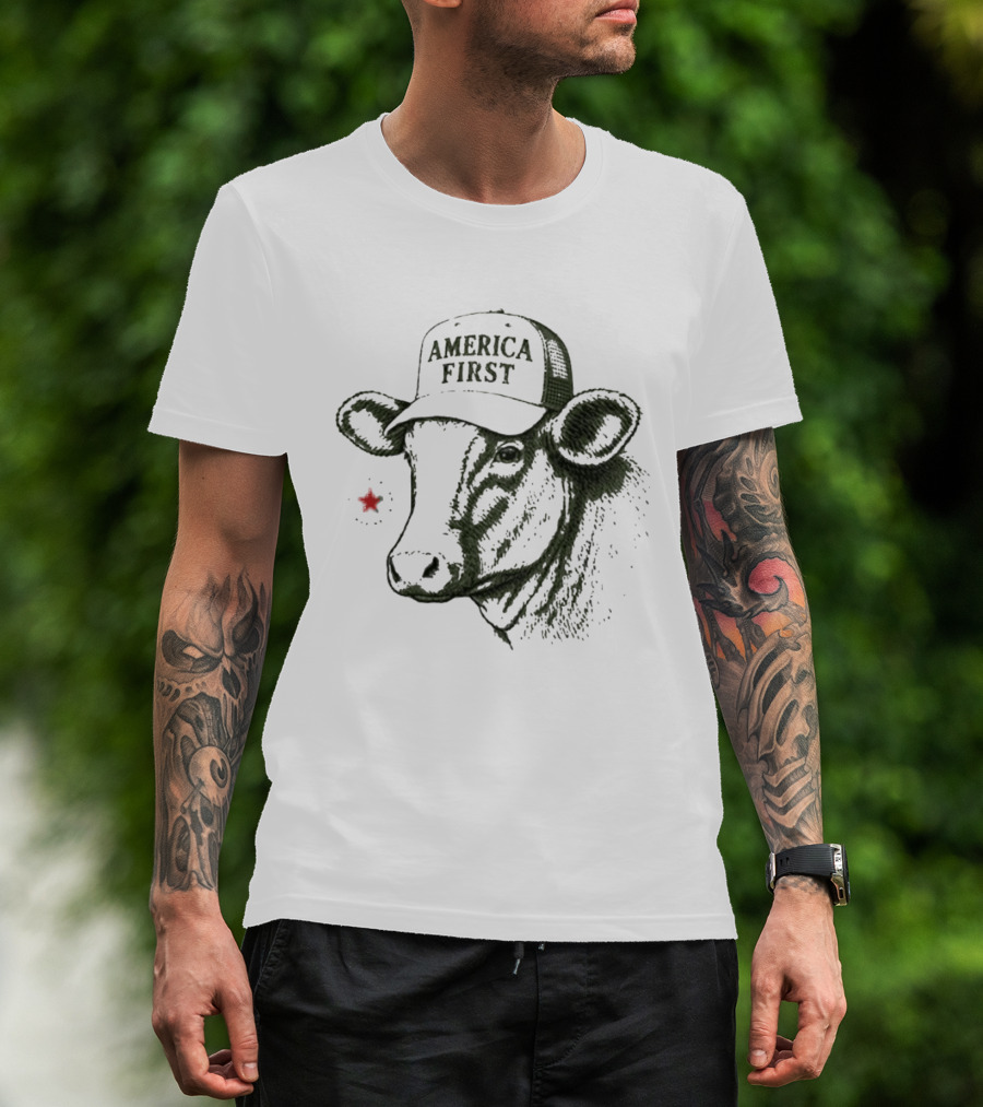 America First Hat Cow Star T-Shirt