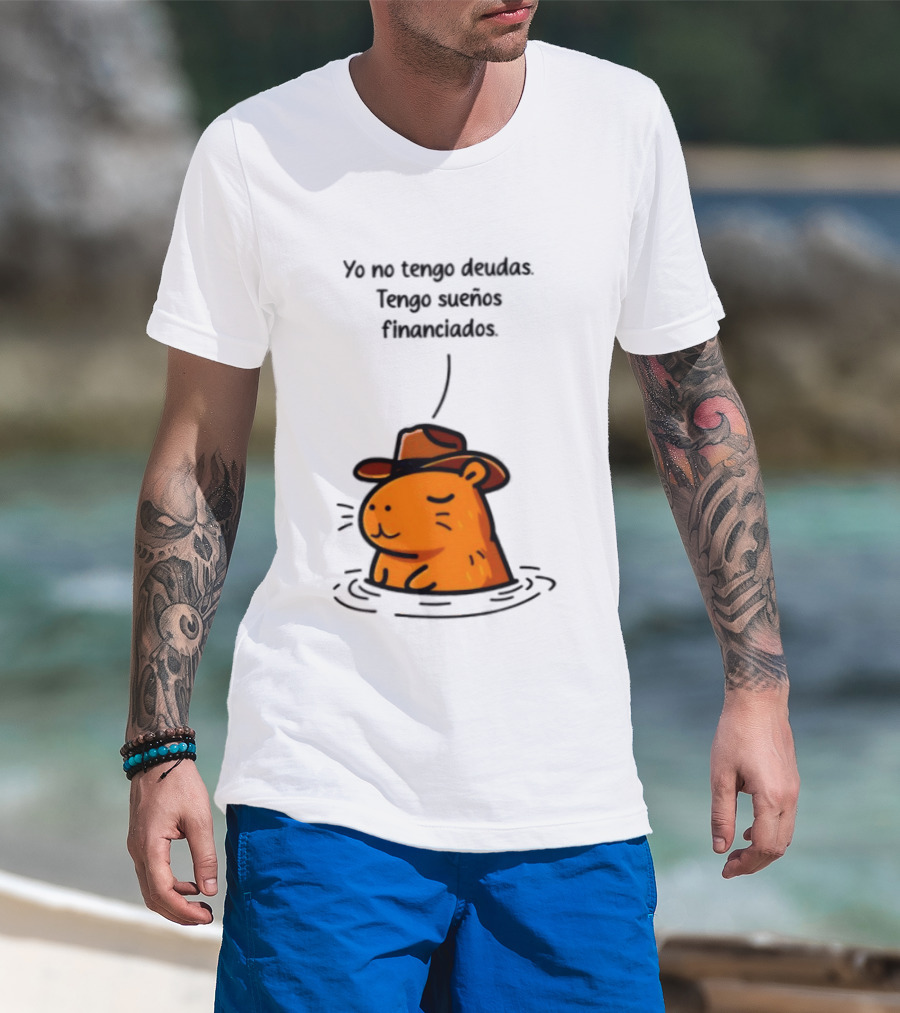 Yo No Tengo Deudas Tengo Sueños Financiados Capybara Sombrero Drawing T-Shirt