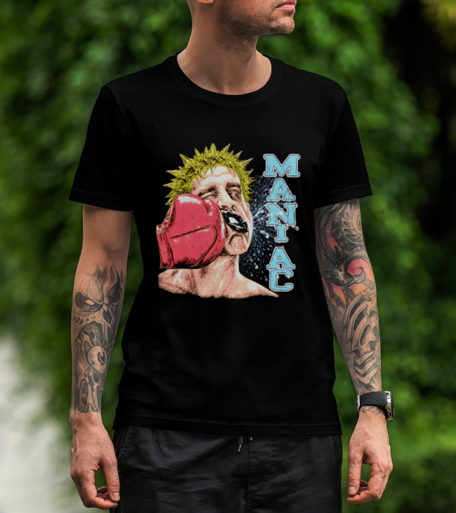 Maniac Boxer Punching Face With Red Glove And Spiky Green Hair T-Shirt