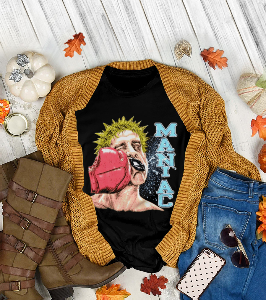 Maniac Boxer Punching Face With Red Glove And Spiky Green Hair T-Shirt
