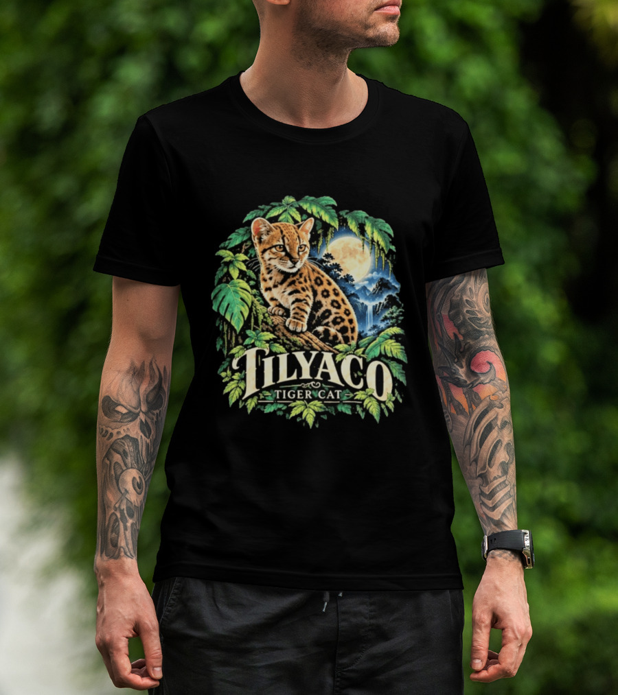 Tilyaco Tiger Cat Jungle Moonlit Scene T-Shirt