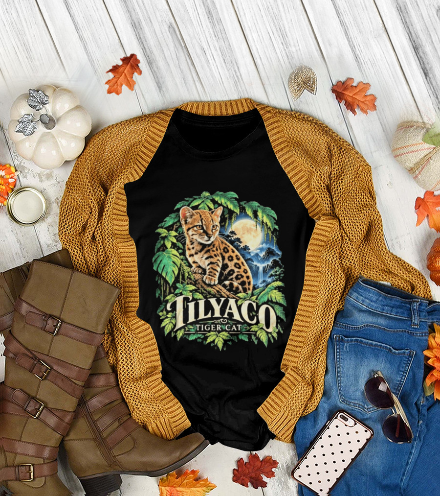 Tilyaco Tiger Cat Jungle Moonlit Scene T-Shirt