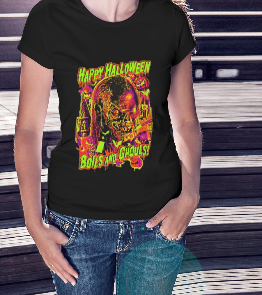 Happy Halloween Boils And Ghouls Horror Zombie Pumpkins Candles Spooky Scene T-Shirt