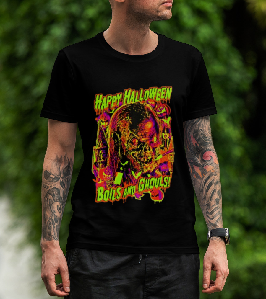 Happy Halloween Boils And Ghouls Horror Zombie Pumpkins Candles Spooky Scene T-Shirt