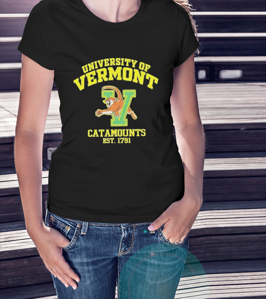 University Of Vermont Catamounts Est 1791 Iconic V Symbol With Panther T-Shirt