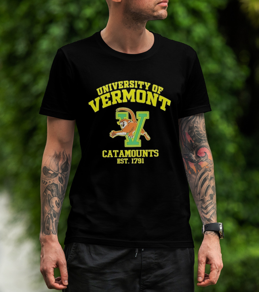 University Of Vermont Catamounts Est 1791 Iconic V Symbol With Panther T-Shirt