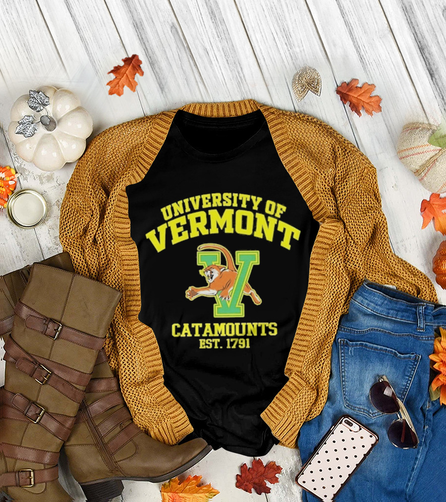 University Of Vermont Catamounts Est 1791 Iconic V Symbol With Panther T-Shirt
