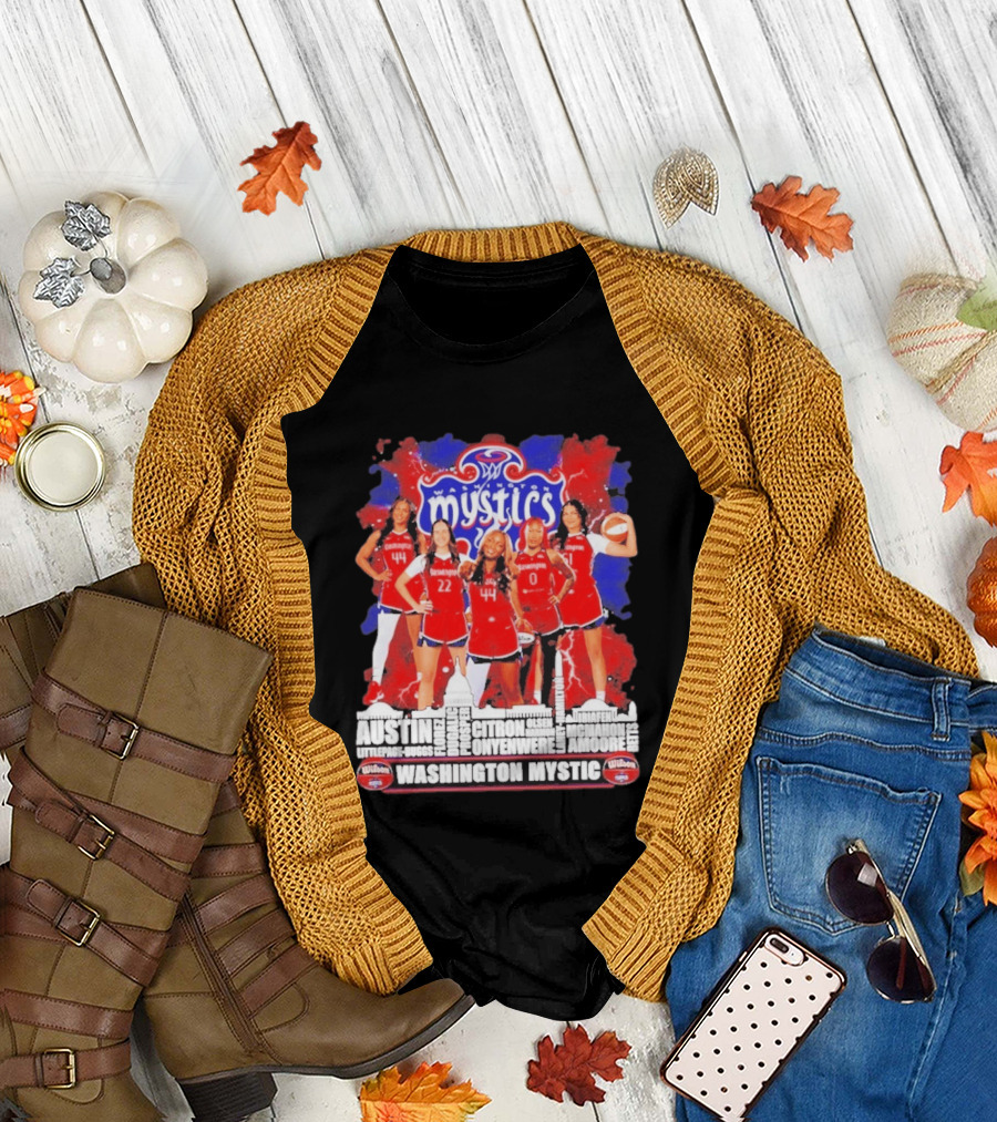 Washington Mystics Roster WNBA Basketball Skyline Austin Littlepage Buggs Poole Citron Onyenwere Amihere Olsen McMahon Amooore T-Shirt