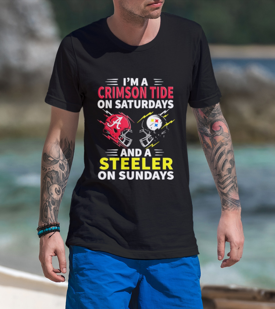 I'm A Crimson Tide On Saturdays And A Steeler On Sundays Football Helmet Fan Gear T-Shirt