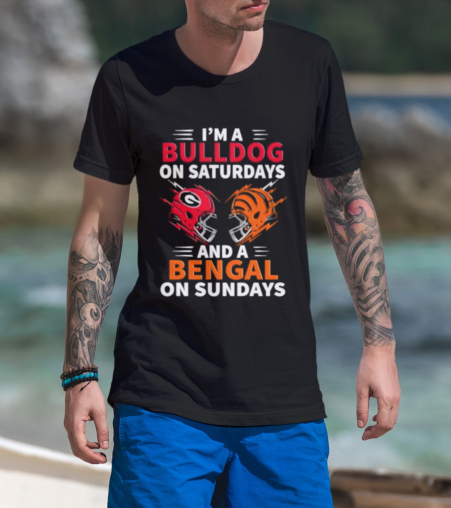I'm A Bulldog On Saturdays And A Bengal On Sundays Football Helmets T-Shirt