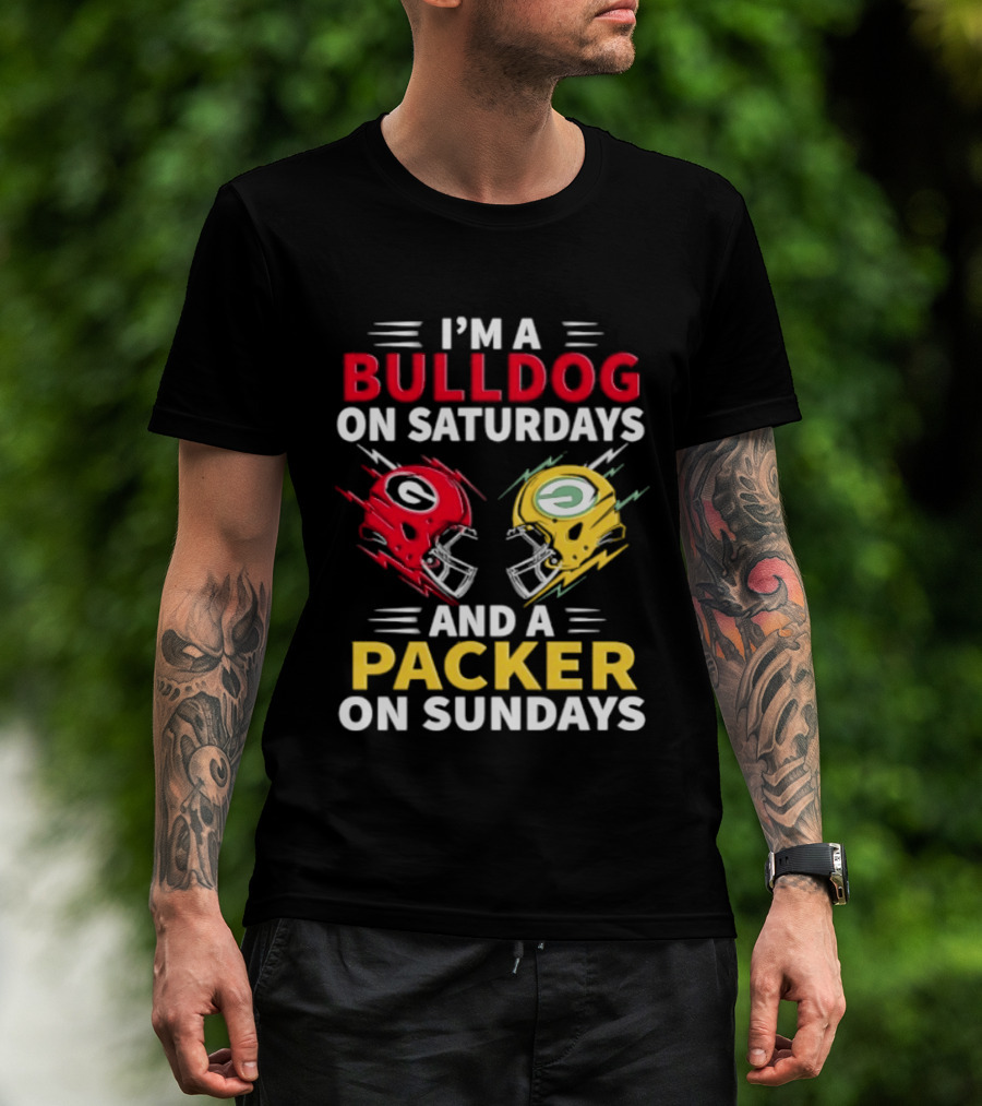 I'm A Bulldog On Saturdays And A Packer On Sundays Football Helmets T-Shirt