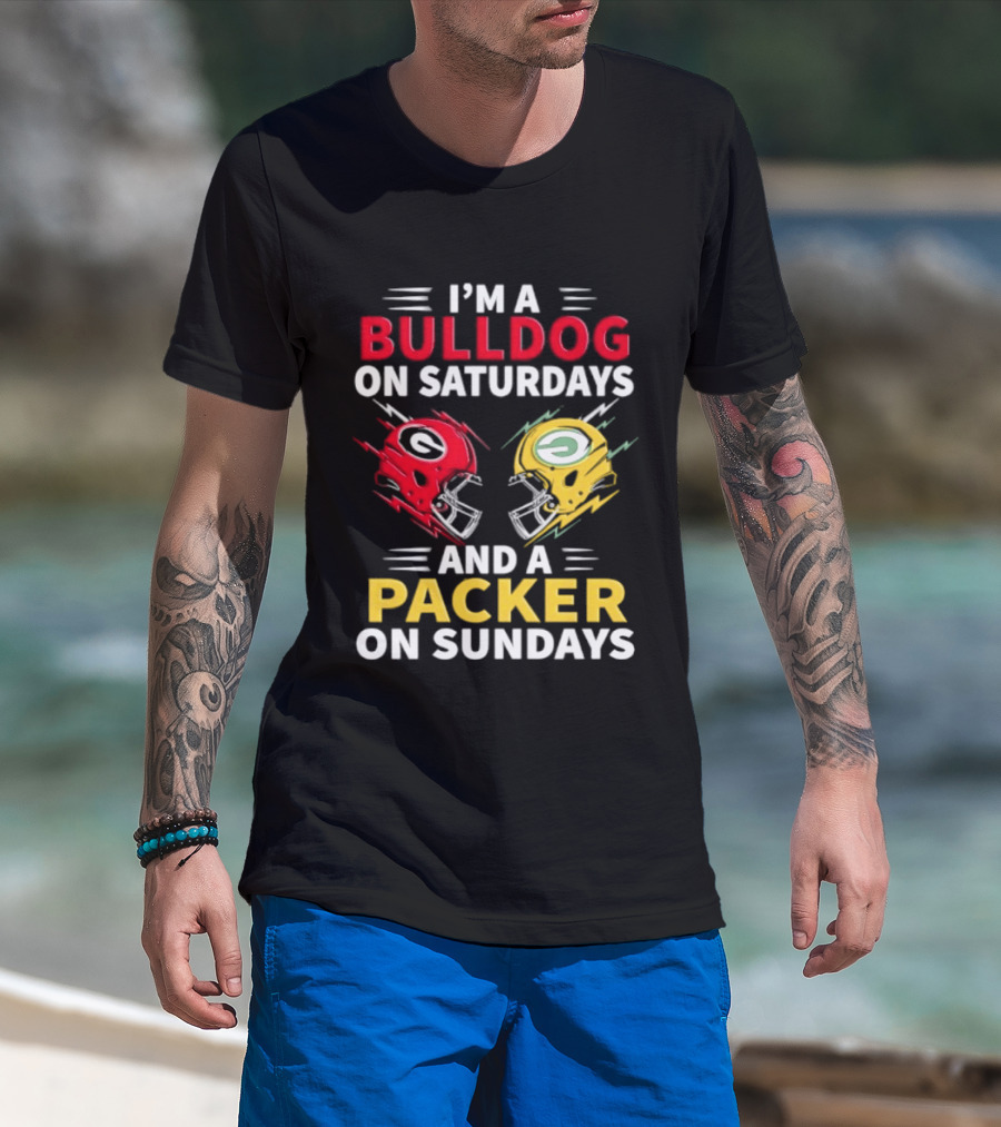 I'm A Bulldog On Saturdays And A Packer On Sundays Football Helmets T-Shirt