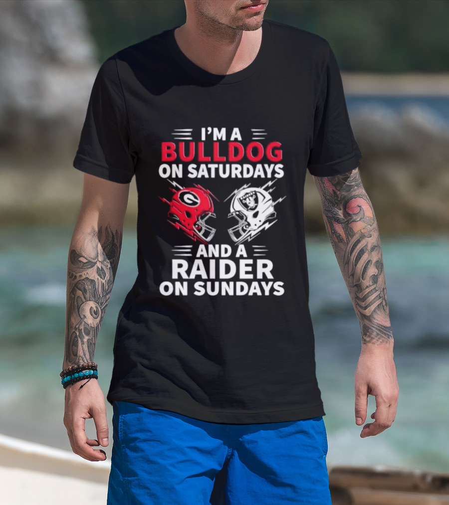 I'm A Bulldog On Saturdays And A Raider On Sundays Helmet Football T-Shirt
