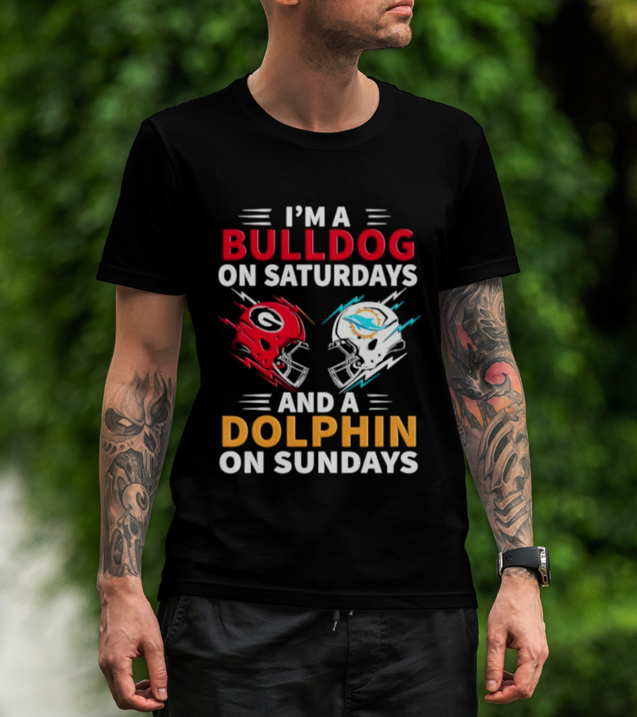 I'm A Bulldog On Saturdays And A Dolphin On Sundays Football Helmets T-Shirt