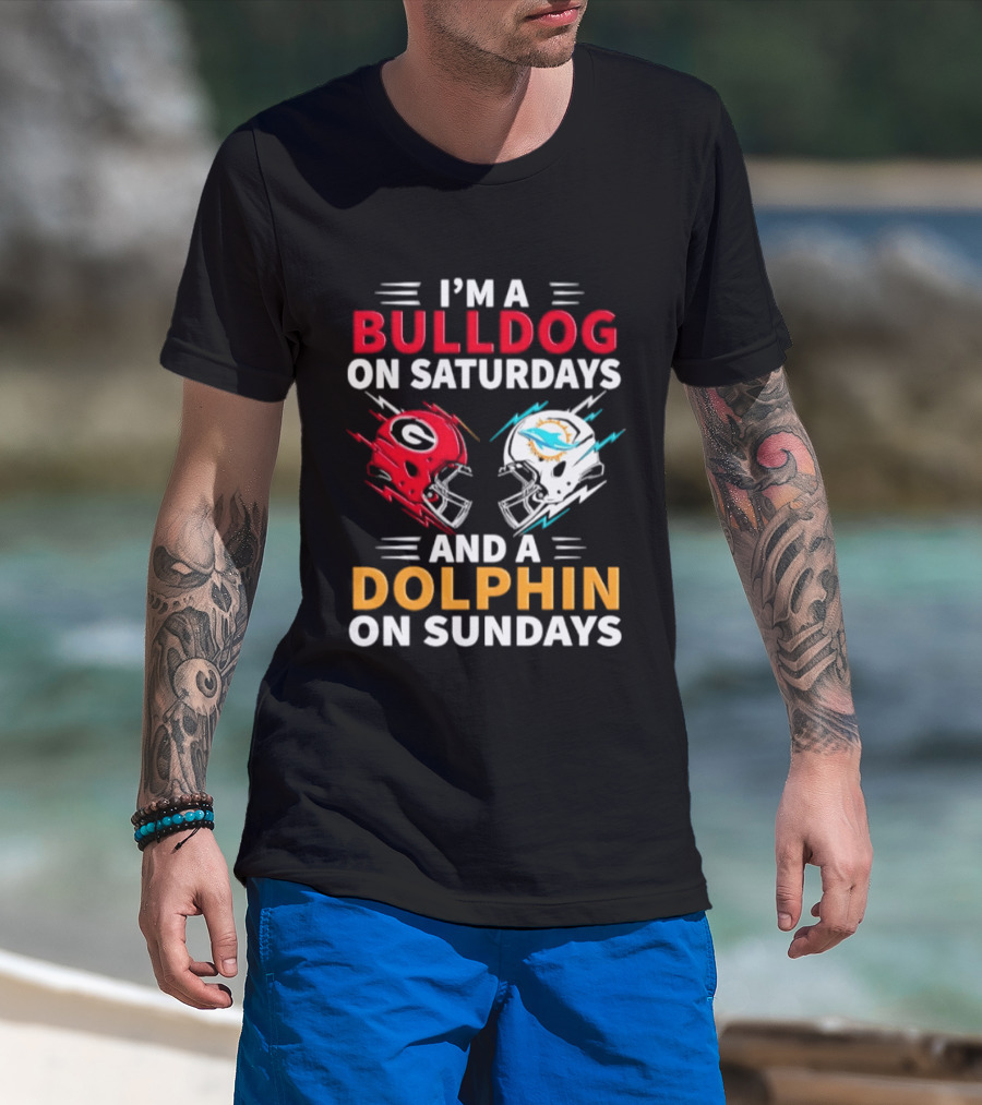 I'm A Bulldog On Saturdays And A Dolphin On Sundays Football Helmets T-Shirt