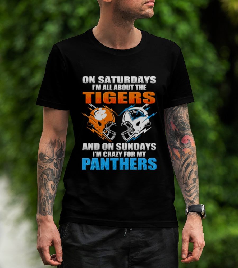 On Saturdays I'm All About The Tigers On Sundays I'm Crazy For My Panthers Football Helmet T-Shirt