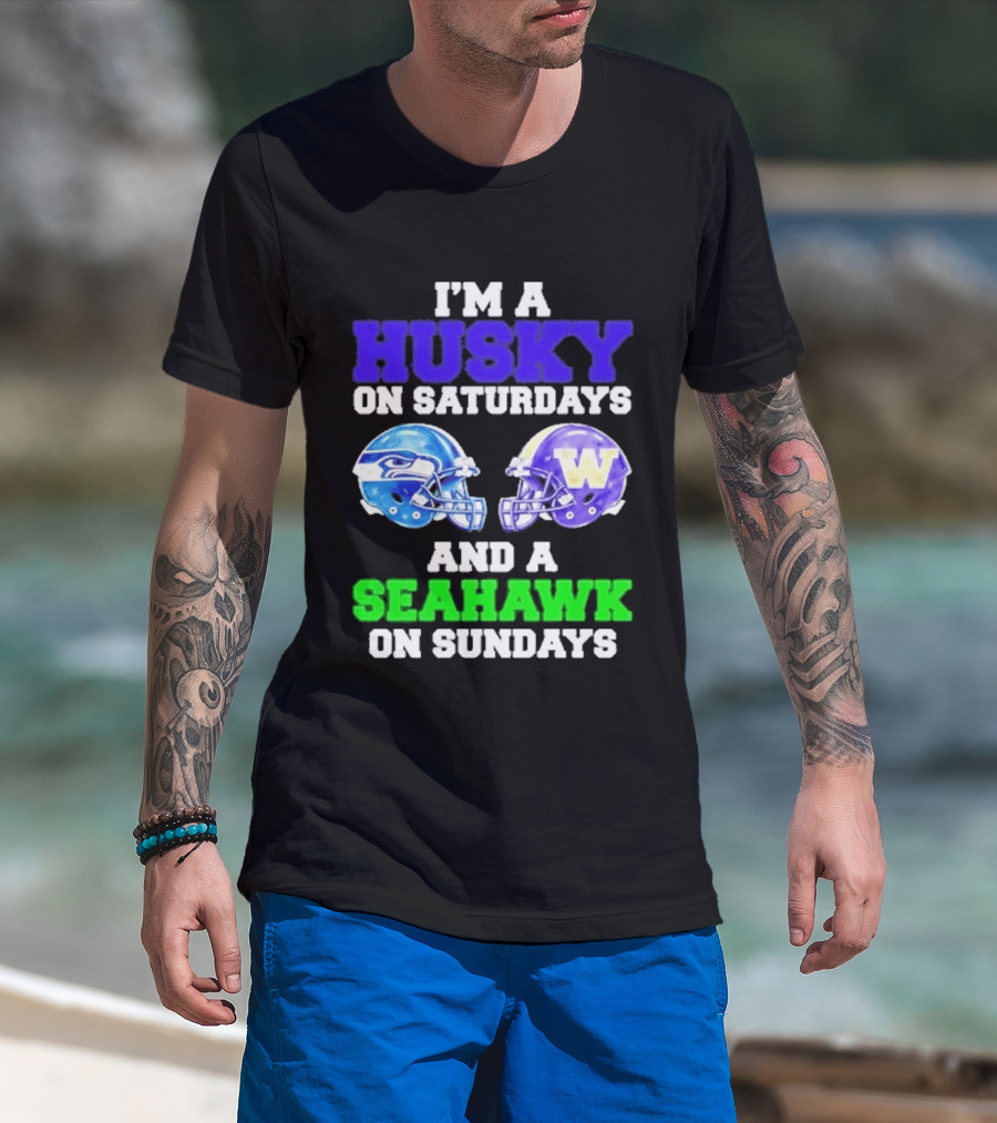 I'm A Husky On Saturdays And A Seahawk On Sundays Football Helmet Helmets T-Shirt