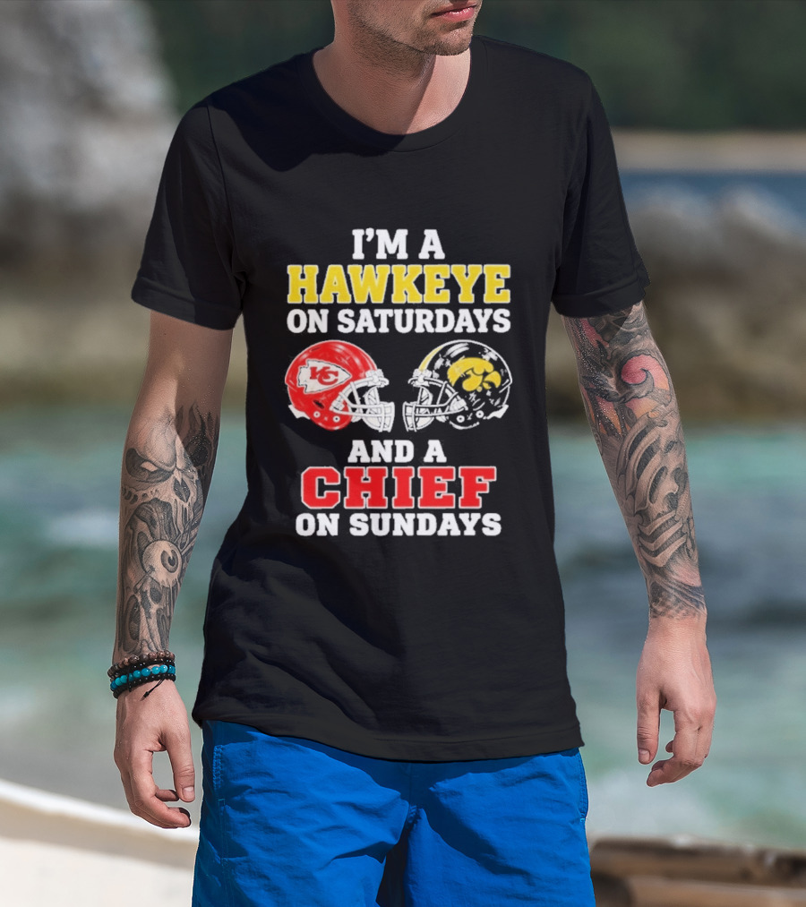 I'm A Hawkeye On Saturdays And A Chief On Sundays Helmet Head To Head T-Shirt