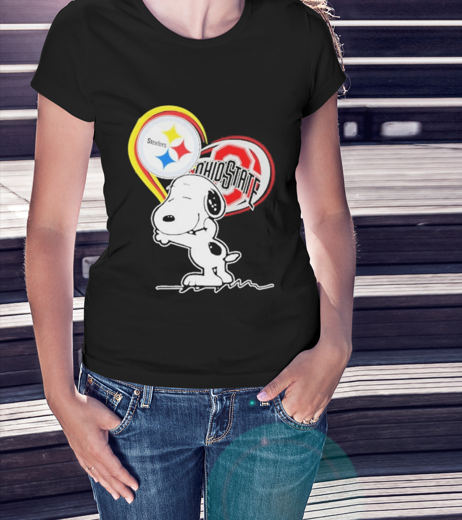 Pittsburgh Steelers Ohio State Buckeyes Snoopy Peanuts Heart T-Shirt