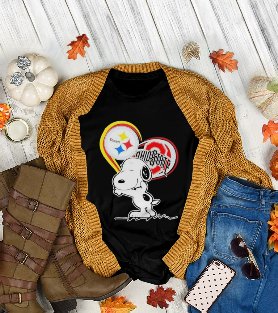 Pittsburgh Steelers Ohio State Buckeyes Snoopy Peanuts Heart T-Shirt