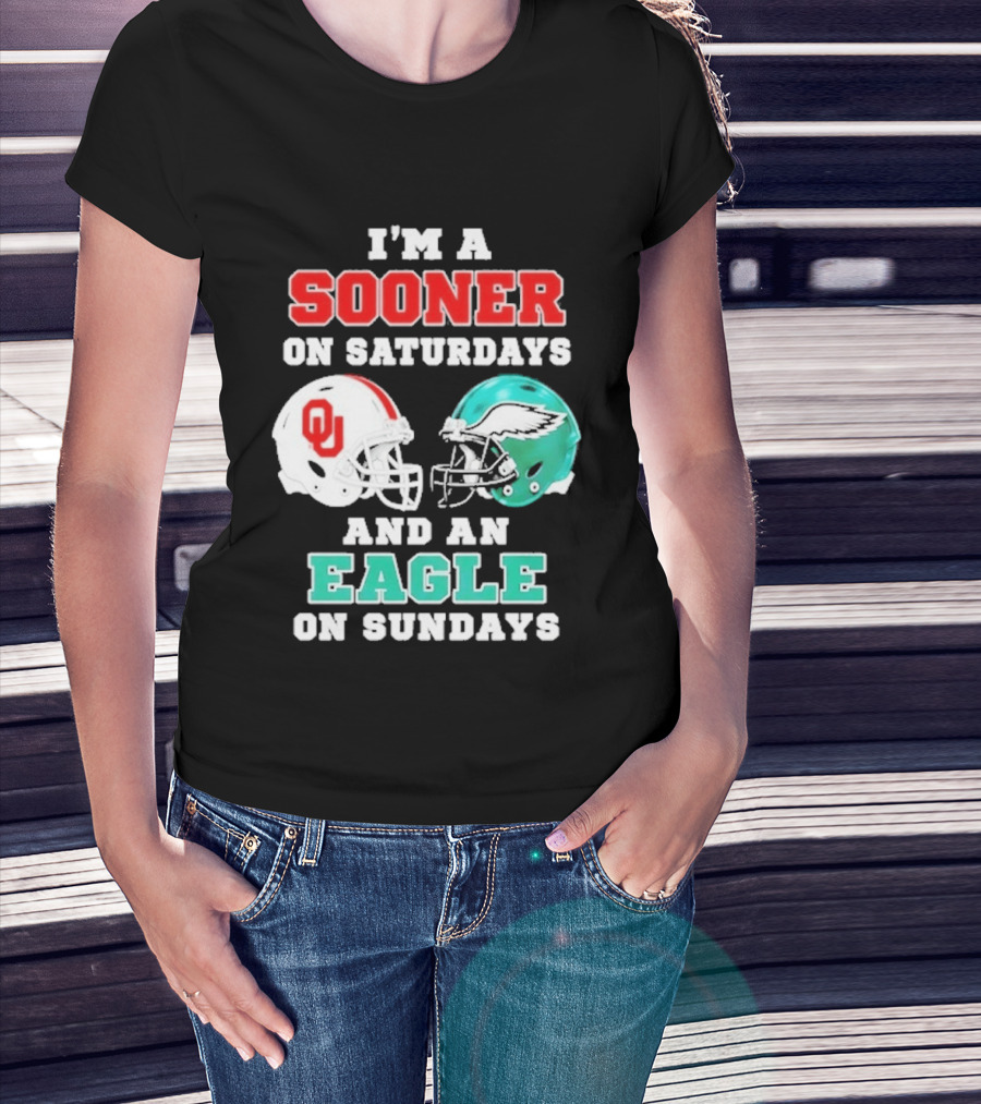 I'm A Sooner On Saturdays And An Eagle On Sundays Football Helmets T-Shirt