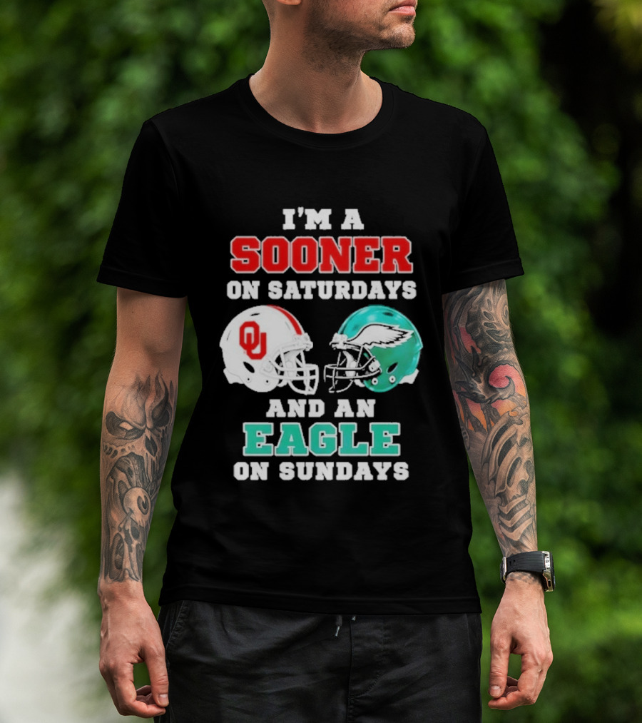 I'm A Sooner On Saturdays And An Eagle On Sundays Football Helmets T-Shirt