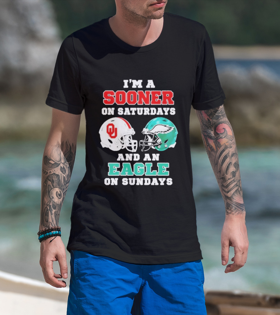 I'm A Sooner On Saturdays And An Eagle On Sundays Football Helmets T-Shirt
