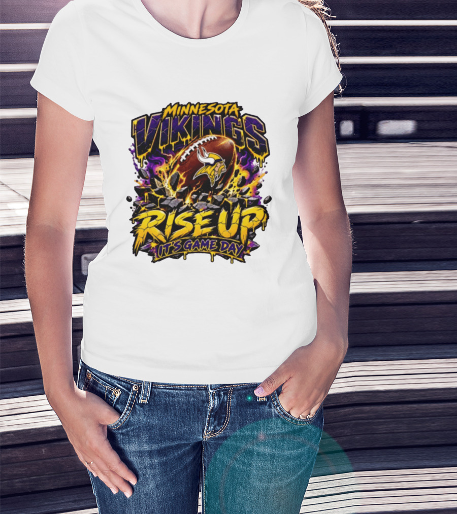 Minnesota Vikings Rise Up It's Game Day Football Vivid Color Explosion T-Shirt