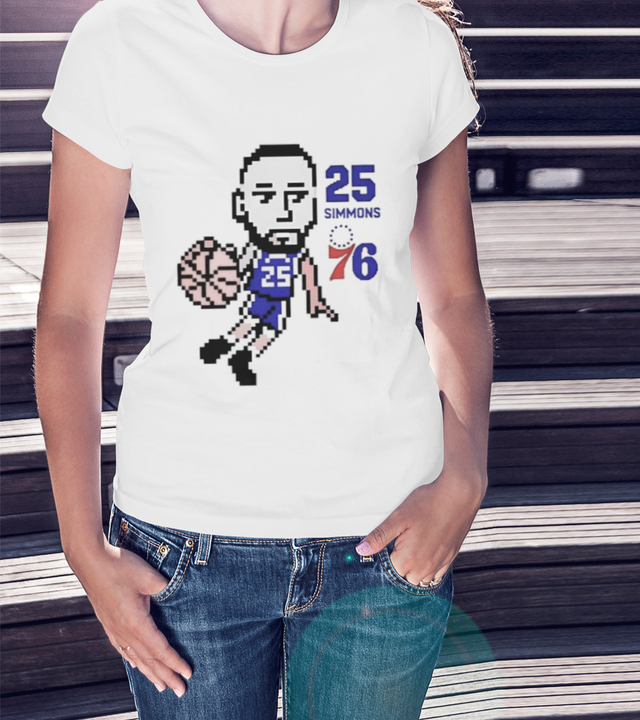 Ben Simmons 25 Philadelphia 76ers Pixel Art With Basketball T-Shirt