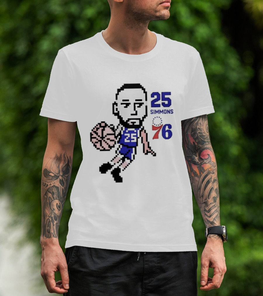 Ben Simmons 25 Philadelphia 76ers Pixel Art With Basketball T-Shirt