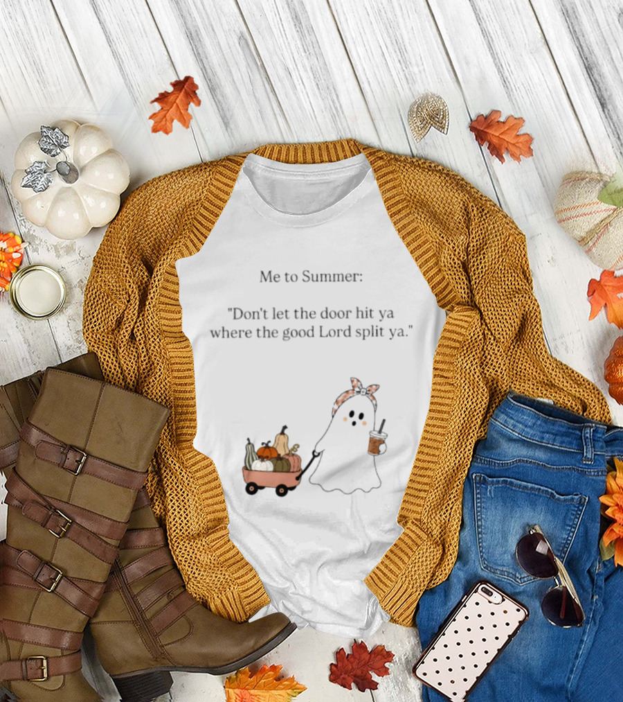 Me To Summer Ghost Quote With Pumpkins And Coffee For Halloween T-Shirt