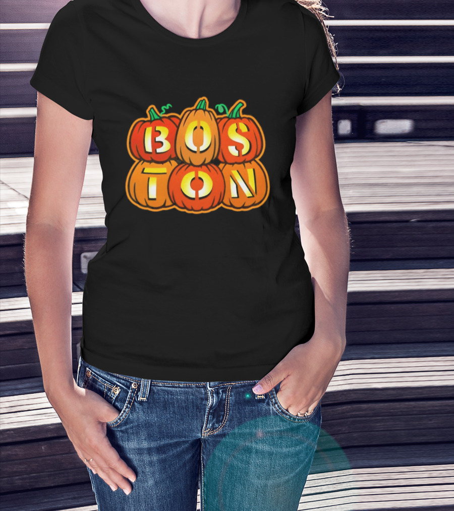 Boston Jack O' Lanterns Halloween Pumpkin Stack T-Shirt