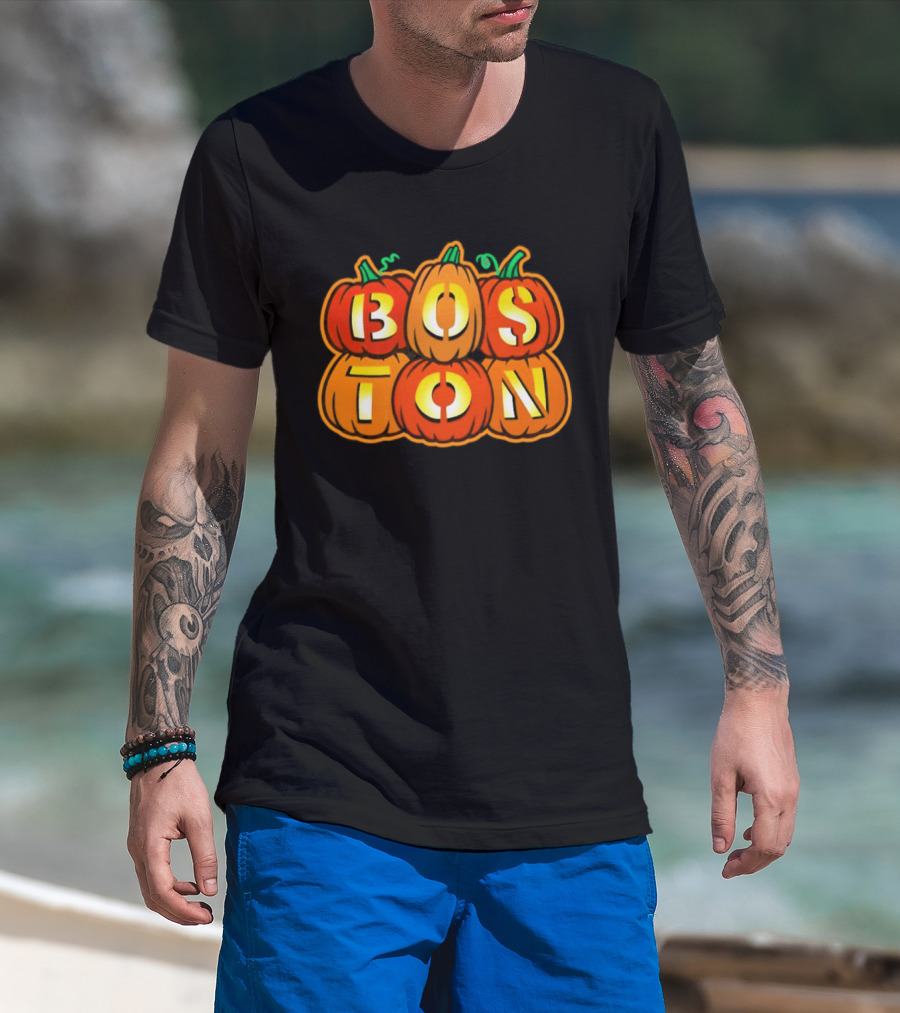 Boston Jack O' Lanterns Halloween Pumpkin Stack T-Shirt