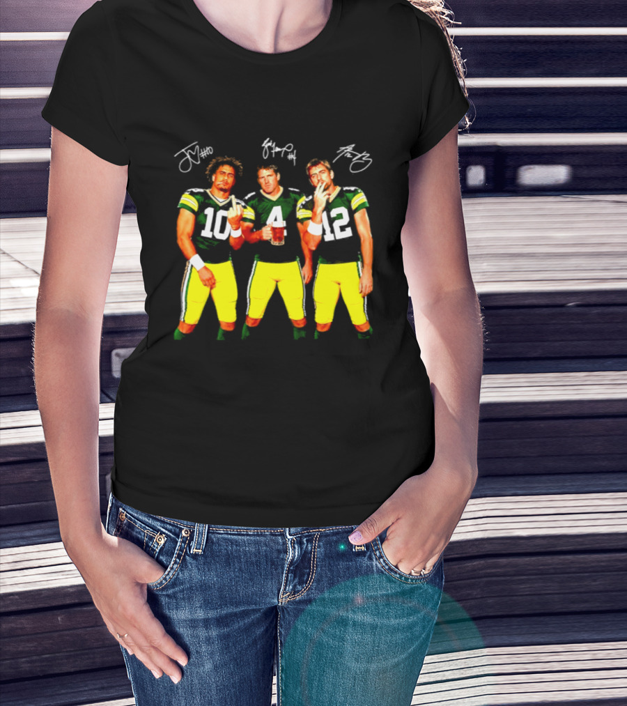 Brett Favre Aaron Rodgers Jordan Love Green Bay Packers Middle Finger Beer Smoking Signatures T-Shirt