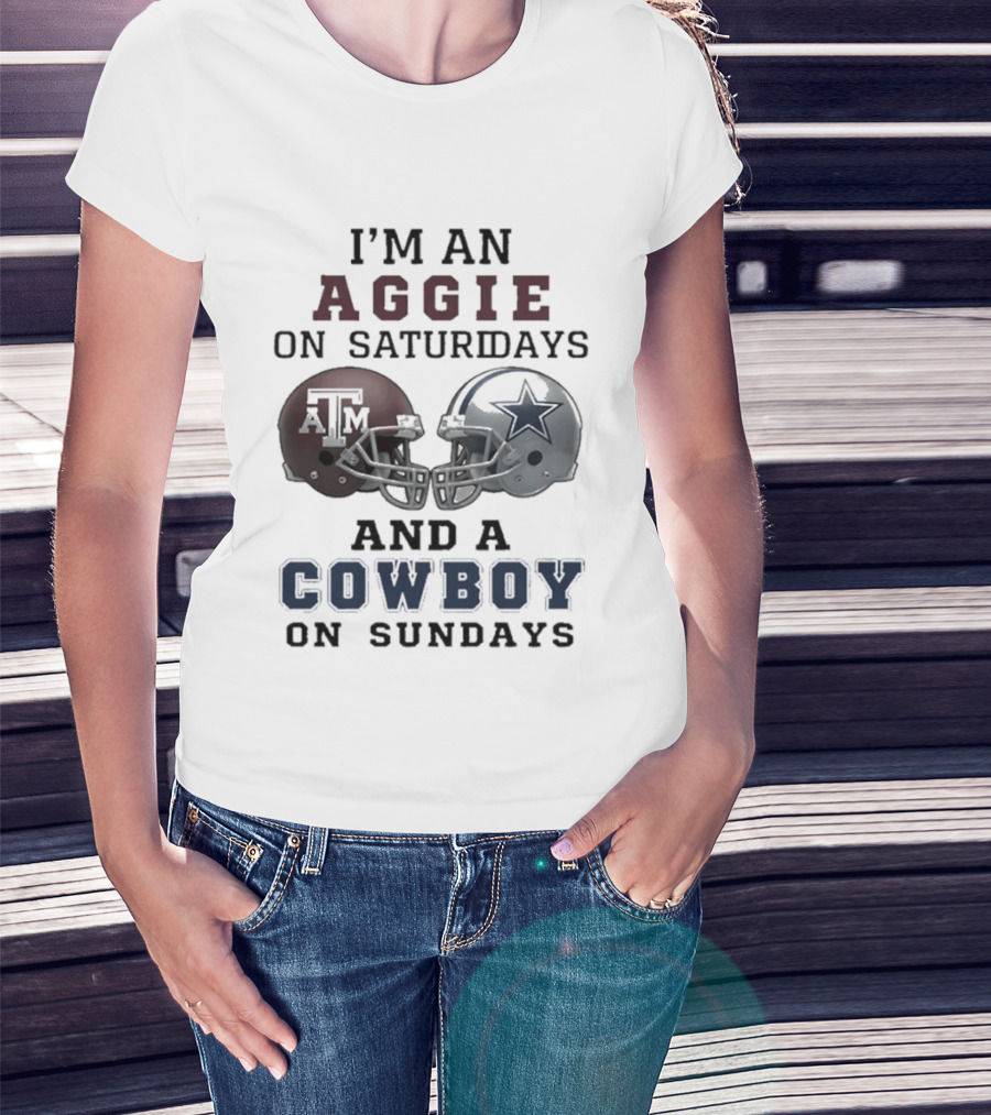 I'm An Aggie On Saturdays And A Cowboy On Sundays Football Helmets T-Shirt