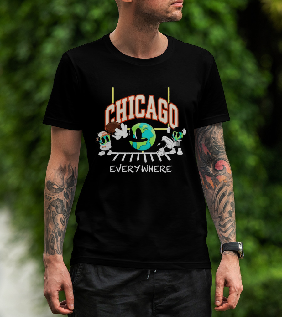 Chicago Football Everywhere Windy City Globe 2026 T-Shirt